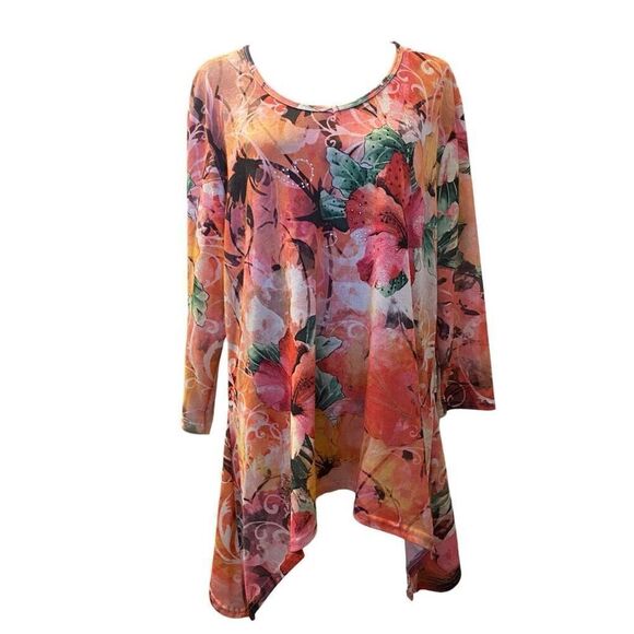 Indigo Soul Floral Boho Handkerchief Hem Tunic – Size 2XL - Picture 1 of 12